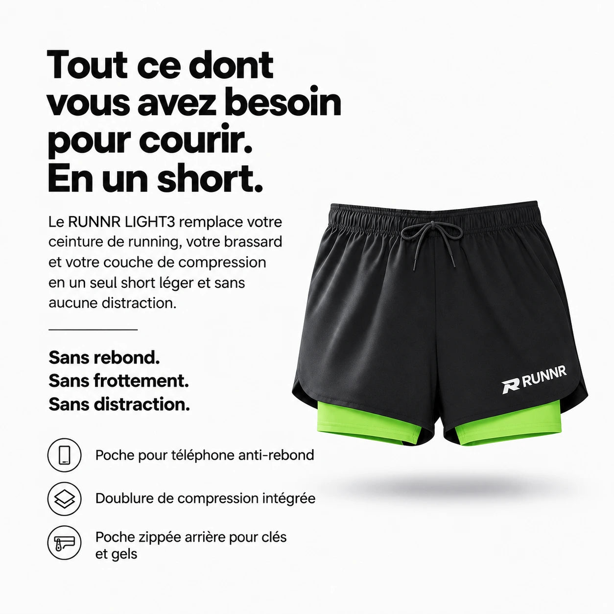 RUNNR LIGHT3 - Shorts de running 2-en-1