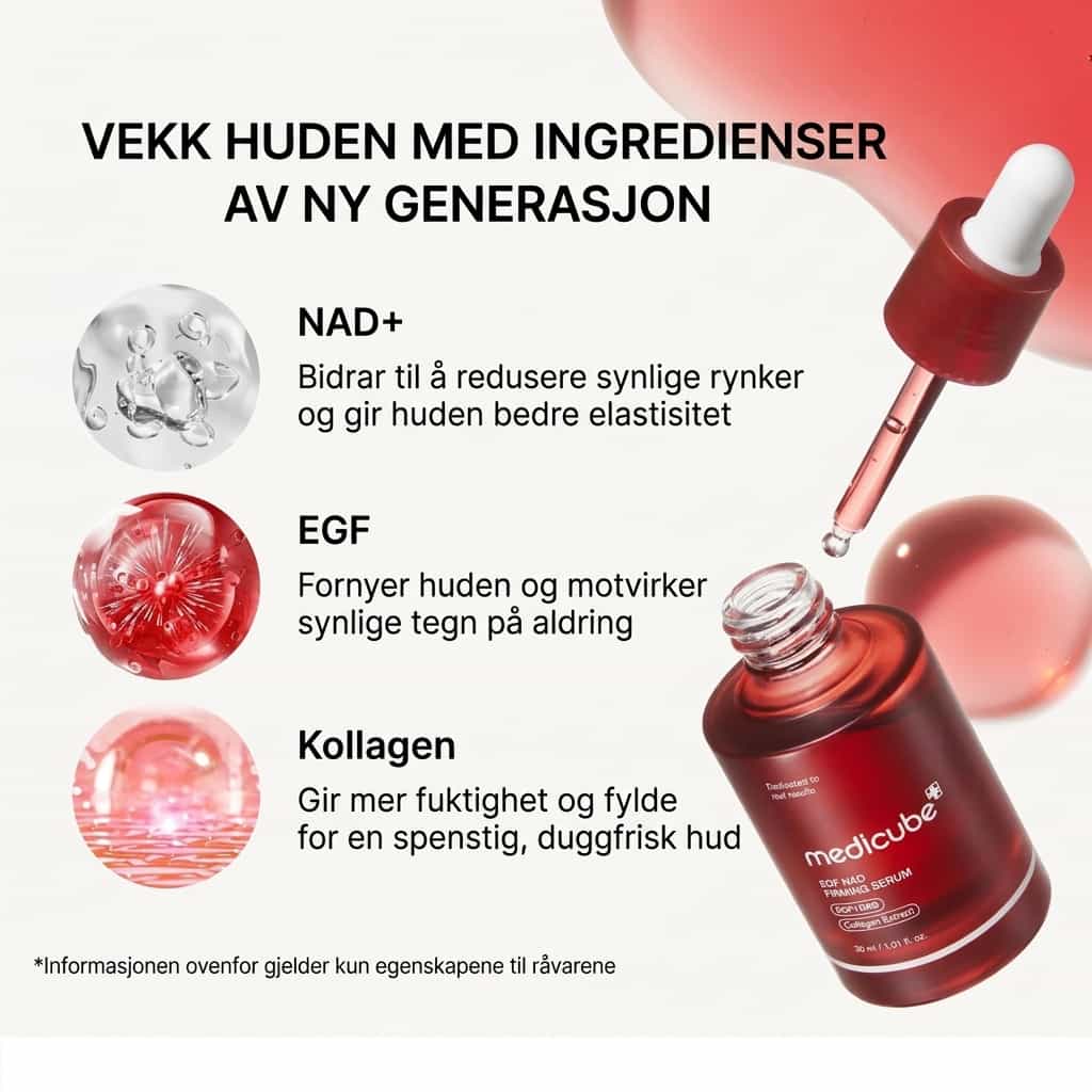Rødt anti-aldringsserum med NAD+ og kollagen